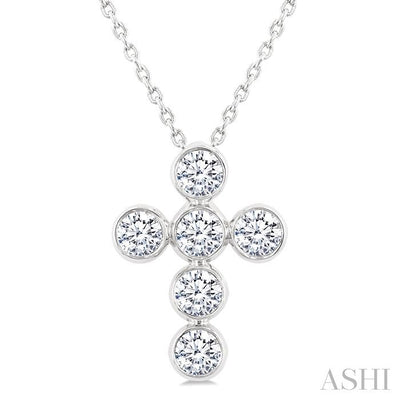 6 Stone Bezel Cross Diamond Fashion Pendant