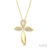 1/6 Ctw Angel Wing Round Cut Diamond Cross Pendant With Chain in 10K Yellow Gold