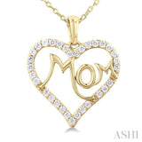 1/4 ctw 'MOM' Heart Frame Round Cut Diamond Fashion Pendant With Chain in 10K Yellow Gold