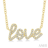 1/6 Ctw 'Love' Script Round Cut Diamond Necklace in 10K Yellow Gold