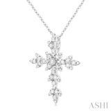 1/4 Ctw Floral Leaf Cross Round Cut Diamond Fashion Pendant With Chain in 14K White Gold