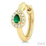 1/10 Ctw Petite 4X3 MM Pear Cut Emerald and Round Cut Halo Diamond Fashion Huggies in 10K Yellow Gold