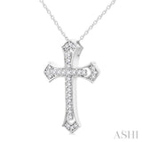 1/4 Ctw Cross Round Cut Diamond Fashion Pendant With Chain in 14K White Gold