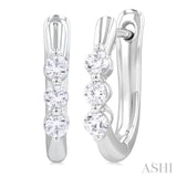 1/3 Ctw 3-Stone Round Cut Diamond Fashion Hoop Earring in 14K White Gold