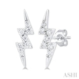 1/10 ctw Petite Lightning Bolt Round Cut Diamond Fashion Stud Earring in 10K White Gold