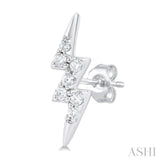 1/10 ctw Petite Lightning Bolt Round Cut Diamond Fashion Stud Earring in 10K White Gold