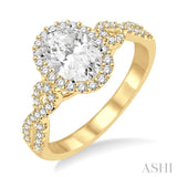 1/4 Ctw Twisted Shank Oval Shape Semi-Mount Round Cut Diamond Engagement Ring in 14K Yellow and White Gold