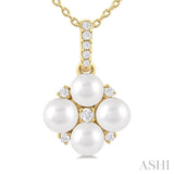 1/10 Ctw Floral 4 MM Cultured Pearl and Round Cut Diamond Fashion Pendant With Chain in 10K Yellow Gold