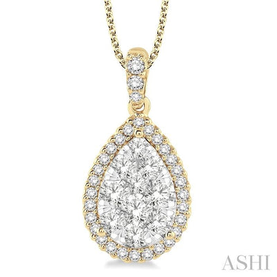 Pear Shape Halo Lovebright Essential Diamond Pendant