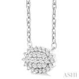 1/6 Ctw Petite East-West Set Oval Shape Round Cut Diamond Cluster Fashion Pendant With Chain in 10K White Gold