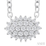 1/6 Ctw Petite East-West Set Oval Shape Round Cut Diamond Cluster Fashion Pendant With Chain in 10K White Gold