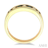 1/5 Ctw Channel Set Round Cut Diamond and 2.5 MM Round Cut Sapphire Band in 14K Yellow Gold