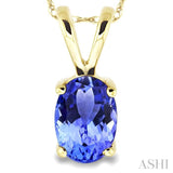 6x4MM Oval Cut Tanzanite Pendant in 14K Yellow Gold with Chain