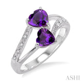 5 MM & 6 MM Heart Shape Amethyst and 1/20 Ctw Round Cut Diamond Ring in 14K White Gold