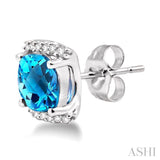 6x6 MM Cushion Shape Blue Topaz and 1/10 Ctw Round Cut Diamond Earrings in 14K White Gold