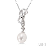 9x7MM Briolette Cut Cultured Pearl and 1/20 Ctw Round Cut Diamond Drop Pendant in 10K White Gold with Chain