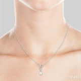 9x7MM Briolette Cut Cultured Pearl and 1/20 Ctw Round Cut Diamond Drop Pendant in 10K White Gold with Chain