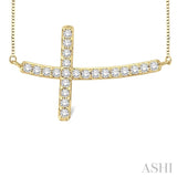 1/2 Ctw Round Cut Sideway Cross Pendant in 14K Yellow Gold with Chain