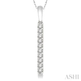 1/5 ctw Vertical Bar Round Cut Diamond Pendant With Link Chain in 14K White Gold