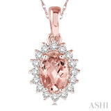 1/8 Ctw Round Cut Diamond and Oval Cut 6x4 MM Morganite Center Sunflower Semi Precious Pendant in 10K Rose Gold with chain