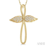 1/10 Ctw Twisted Cross Angel Wings Round Cut Diamond Pendant With Chain in 10K Yellow Gold