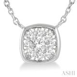 1/6 ctw Cushion Shape Lovebright Diamond Pendant With Chain in 14K White Gold