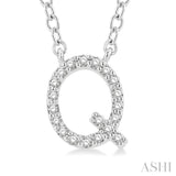 1/20 Ctw Initial 'Q' Round Cut Diamond Pendant With Chain in 14K White Gold