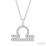 1/8 ctw Libra Round Cut Diamond Zodiac Pendant With Chain in 10K White Gold