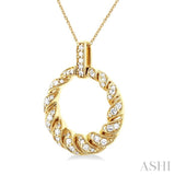 1/3 ctw Art Deco Circle Round Cut Diamond Fashion Pendant With Chain in 10K Yellow Gold