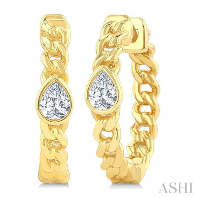 Pear Shape Curb Diamond Fashion Hoop Earrings