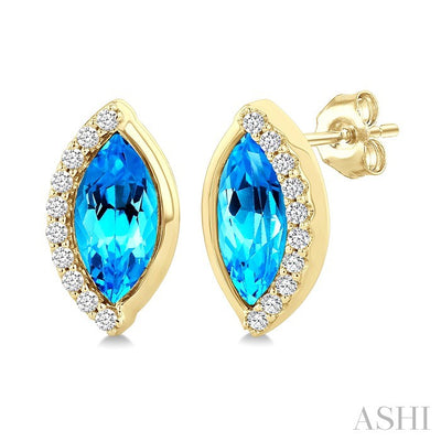 Marquise Shape Gemstone & Diamond Stud Earrings