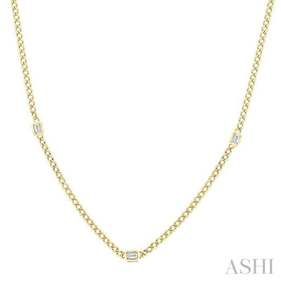 Emerald Shape Bezel Curb & Cuban Station Diamond Necklace