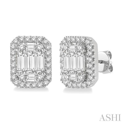 Emerald Shape Halo Fusion Diamond Earrings