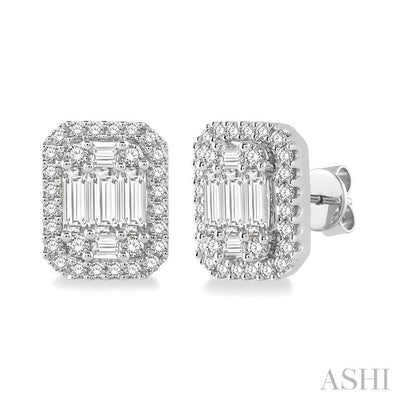 Emerald Shape Halo Fusion Diamond Earrings