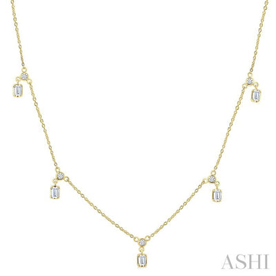 Emerald Shape Diamond Dangle Station Necklace