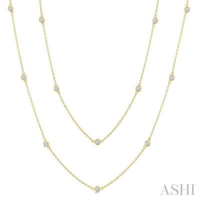 Bezel Set Diamond Station Long Necklace