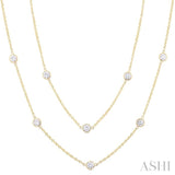 3.00 Ctw Bezel Set Round Cut Diamond Station Long Necklace in 14K Yellow Gold