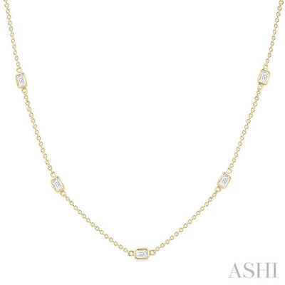 Emerald Shape Diamond Station Necklace