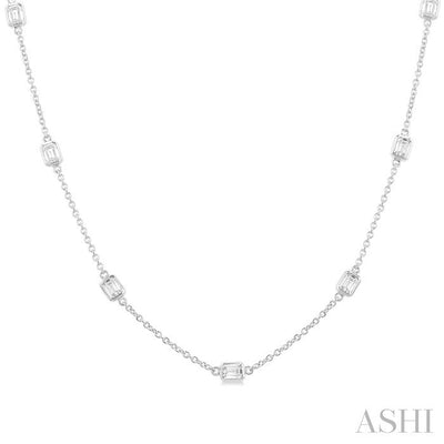Emerald Shape Diamond Station Necklace