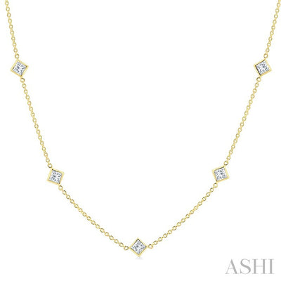 Princess Shape Diamond Station Necklace