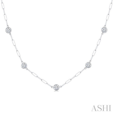 Bezel Set Paperclip Diamond Station Necklace