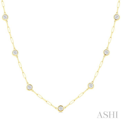 Bezel Set Paperclip Diamond Station Necklace