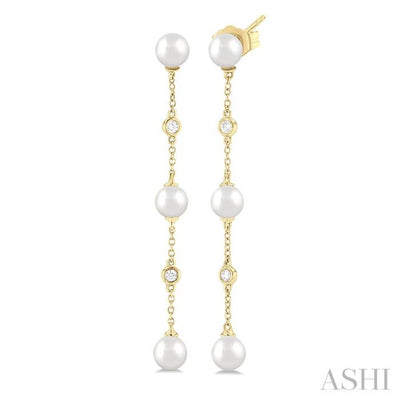 Pearl & Diamond Station Long Chain Earrings