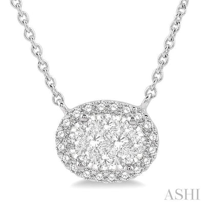 Oval Shape East-West Halo Lovebright Essential Diamond Pendant