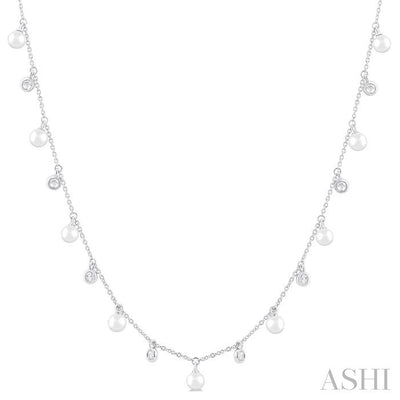 Pearl & Diamond Station Necklace