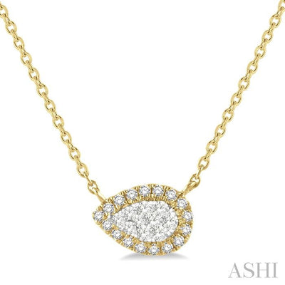 Pear Shape East-West Halo Lovebright Essential Diamond Pendant