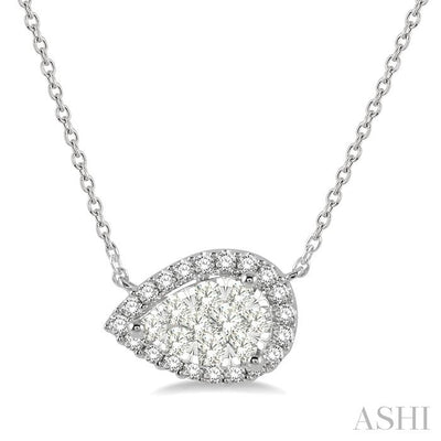 Pear Shape East-West Halo Lovebright Essential Diamond Pendant
