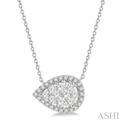 Pear Shape East-West Halo Lovebright Essential Diamond Pendant
