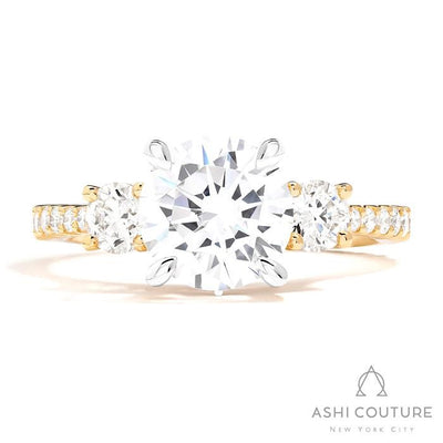 Couture 3-Stone Diamond Round Semi-Mount Engagement Ring With Round Side Diamonds