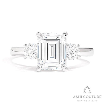 Couture 3-Stone Emerald Semi-Mount Engagement Ring With Round Side Diamonds
